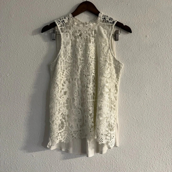 Lace Panel White Floral Halter Neck Top Boho Chic Cottagecore Prairie Medium - Picture 10 of 11